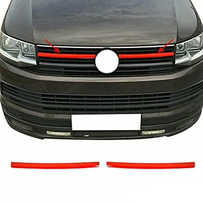 Image de Moulure de Grille Calandre Compatible avec VW T6 Caravelle 2015 2023, Garniture Baguette en Acier Inoxydable Rouge