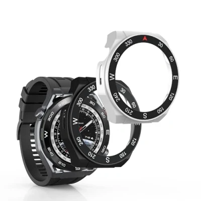 Image de kwmobile Coque Compatible avec Huawei Watch Ultimate 2X Étui Cadre écran en Verre trempé pour Fitness Tracker Noir argenté