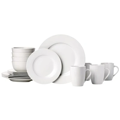 Image de Amazon Basics Service de table 16 pièces pour 4 personnes, Blanche