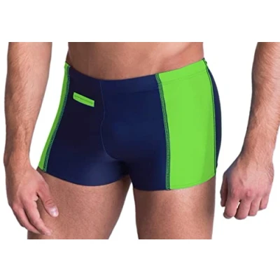 Image de Aquarti Maillot de Bain pour Homme Boxer Piscine avec Poche Zippe Grande Taille, Bleu Foncé/Vert, XL