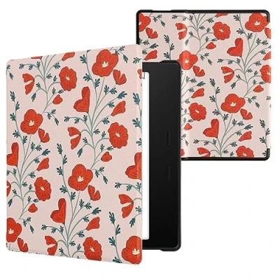 Image de kwmobile Étui Compatible avec Amazon Kindle Oasis 10. Generation Coque à Rabat magnétique Tablette eReader Similicuir Rouge Vert Beige