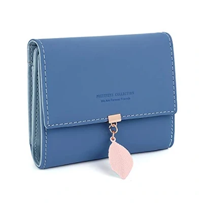Image de Portefeuille Femme Porte Monnaie Feuille Exquis Pendentif en PU Cuir, 6 emplacements pour Cartes y Compris 1 fenêtre d&#039;identification Section de Facture et Poche à Fermeture éclair, Bleu