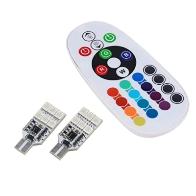 Image de Fydun Ampoules 16 couleurs 2pcs RGB LED T10 168 194 2825 W5W Carte Dôme Intérieur Télécommande