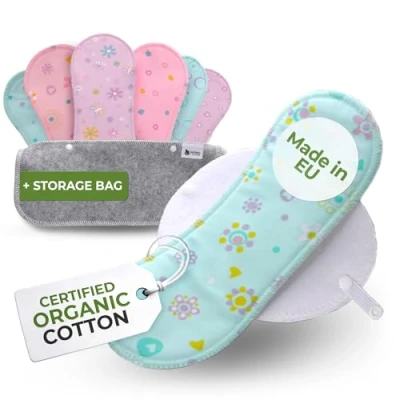 Image de Natissy Protege Slip Lavable Bio Coton; Lot de 7 (S) Protège Reutilisable FABRIQUÉE EN UE; Serviette Hygiénique sans PUL; pour pertes blanches NE CONVIENT PAS les Règles