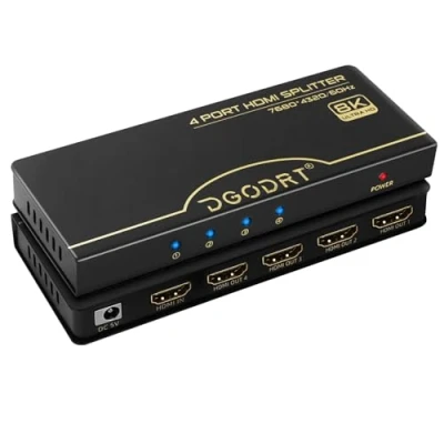 Image de Splitter HDMI 8K@60Hz 1 Entrée 4 Sorties, 4K@120Hz Répartiteur Distributeur Audio Vidéo avec Adaptateur, Supporte 3D HDCP HDR Dol by Atmos Scaler EDID