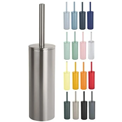 Image de Spirella Brosse WC à Poser Porte Balai Toilette Pot Nyo Haute qualité en Acier Inoxydable avec récipient hygiénique Argent satiné