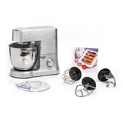 Image de Moulinex Robot pâtissier, Bol XXL inox 6,7 L, 1500 W, 10 vitesses + fonction Pulse, Corps en fonte d&#039;aluminium, Kit de pâtisserie premium, Masterchef Grande gris QA810D01