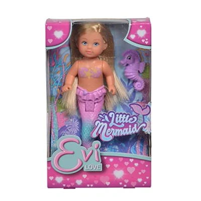 Image de Simba 105733424 Evi Love Little Mermaid, 2 assortis, un seul article sera livré, en tant que sirène, nageoire caudale mobile, avec hippocampe, poupée à habiller de 12 cm, partir 3 ans