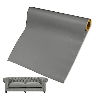 Image de 60x137cm Adhésif en Cuir, Rouleau Adhesif Patch de Réparation cuir Réparation, Simili Autocollant pour Autocollants faux canapé et siège voiture (Gris Foncé)