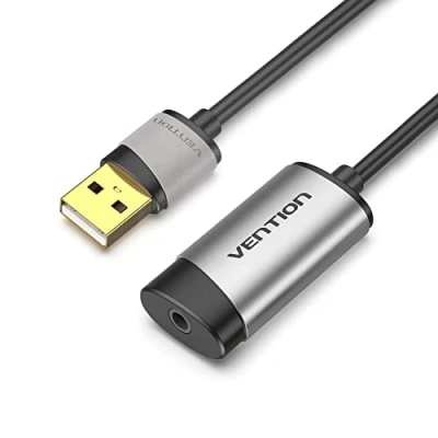 Image de VENTION Carte Son Stéréo Externe USB, Adaptateur Audio TRS USB vers Prise Casque et Microphone 3,5 mm pour Windows Mac Linux PC Ordinateurs de Bureau PS5 15 cm