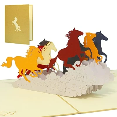 Image de LINPOPUP®, Carte Pop Up 3D, d&#039;anniversaire, de voeux, Chevaux sauvages, LIN17224, N143