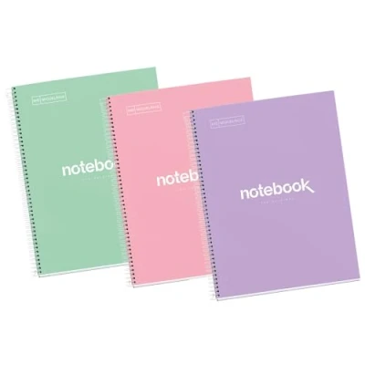Image de Miquelrius Lot de 3 cahiers A4 à pois Spirale microperforée, couverture en carton extra dur, dimensions 210 x 297 mm, 4 trous, 80 feuilles 90 g, rayures points