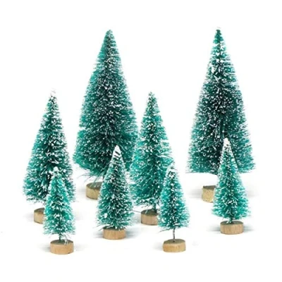 Image de Yalulu Lot de 8 Sapin Noel Artificiel Arbre Houx Mini Noël Miniature Table Decoration (Vert)
