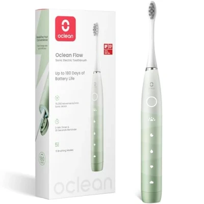 Image de Oclean Flow, Brosse à Dents Électrique, Autonomie 180 jours, Électrique Sonique, 5 Modes avec Sensible, Minuterie &amp; Rappel 30s, IPX7 Vert