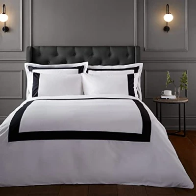 Image de Bianca Fine Linens Bedding Parure de lit en Coton avec Housse Couette et taies d&#039;oreiller Blanc/Noir King Size