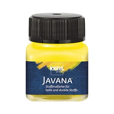 Image de Kreul 90962 Javana Peinture Tissus clairs et foncés, 20 ml Verre Jaune, caractère pâteux, pour tamponner Pochoir, résistant au Lavage après Fixation, Yellow