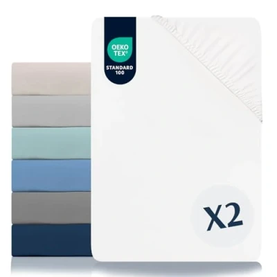 Image de Dreamzie Lot de 2 Draps Housses 180x200 Microfibre (100% Polyester) Oeko Tex Blanc Albâtre Housse Matelas