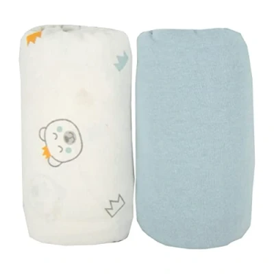 Image de BabyCalin Lot de 2 draps housse 70 x 140 cm Ours/Uni Bleu certifié OEKO TEX