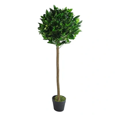 Image de Leaf Feuille de Laurier Artificiel en Forme Boule Torsadée Ou Unie dans Un Pot Plastique Noir, 120 cm., cm