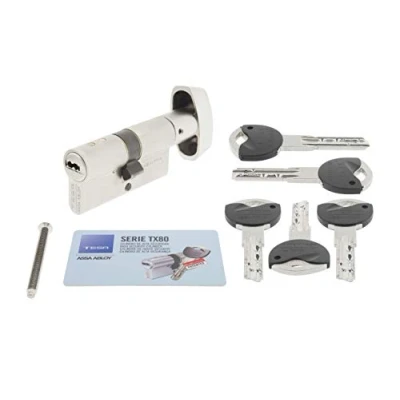 Image de Tesa Assa Abloy TK1B3040N Cylindre de haute sécurité TK100 Double embrayage nickelé 30 x 40 mm Clé Bouton à came longue