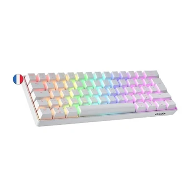 Image de Geeky GK61 60% Hot Swappable Clavier de Jeu Mécanique 62 Touches Multicolores Rétroéclairées RGB LED pour Gaming PC/Mac ISO FR AZERTY Français (Blanc, Mechanical Blue)