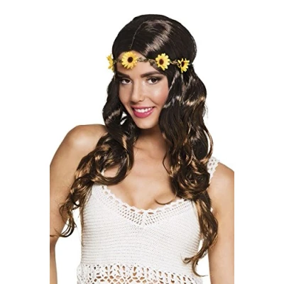Image de Boland 85826 Perruque pour adulte Joy avec bandeau, Cheveux longs et ondulés synthétiques Coiffure Flower Power années 70 Carnaval party