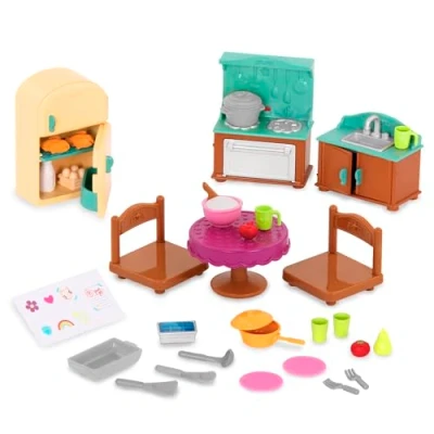 Image de Li&#039;l Woodzeez Li’l Country 30pc Set with Furniture, Food, Kitchen Accessories Miniature Toys and Pl, WZ6709Z, Multicolore, S