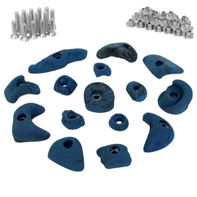 Image de ALPIDEX 15 Prises d&#039;escalade de kit débutant y Compris Le matériel Fixation, Couleur:Bleu moucheté