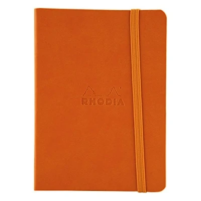 Image de RHODIA 117364C Carnet Souple Tangerine A6 10,5 x 14,8 cm Pointillés Dot 144 pages Papier Clairefontaine Ivoire 90 g/m² Marque Page, Fermeture Élastique Simili Cuir