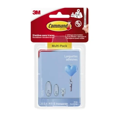 Image de Command Languettes Adhésives, Transparent 8 Taille Petite, 4 Moyenne, Grande Accrochage Sans Dommage