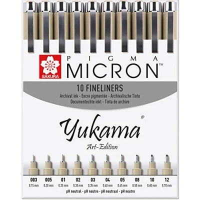 Image de Sakura Pigma Yukama® Art Edition Lot de 10 feutres fins Micron n003 12 Noir