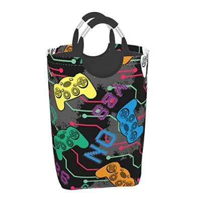 Image de Segur Joysticks Panier à linge avec slogan de jeu pour la maison, salle bain, chambre coucher, le dortoir, crèche, 52 l
