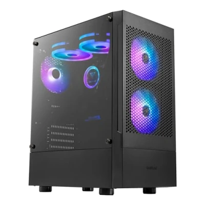 Image de GAMDIAS PC Gamer Boitier, Boîtiers Gaming ATX Moyen Tour Vide, Airflow Mesh Case, 3 Ventilateurs ARGB de 120 mm Intégrés, Verre Trempé Latéral, Noir