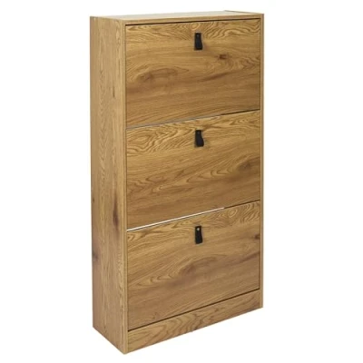 Image de HOME DECO FACTORY Meuble à Chaussures 3 Portes Abbott, Entrée, Salon, Polyester, Marron, 63x117x24