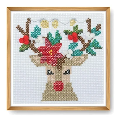 Image de Trimits Mini kits de broderie au point croix compté, motif renne, 13 x cm