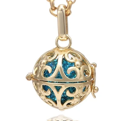 Image de Morella Femme Collier d&#039;ange en Acier Inoxydable doré 70 cm avec décorations et Boule sonore petrole Ø 16 mm dans Une Pochette Velours