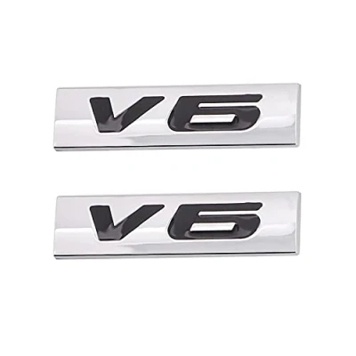 Image de V6 Emblème autocollant en métal chromé avec logo 3D pour tuning de voiture (noir argent)