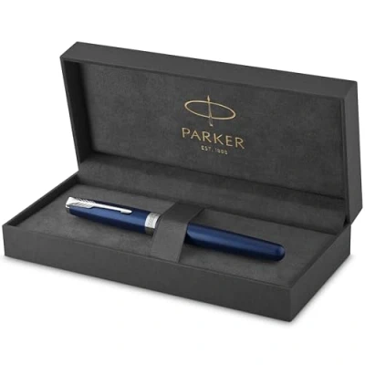 Image de Parker Sonnet stylo plume , laque bleu avec attributs palladium moyenne coffret cadeau