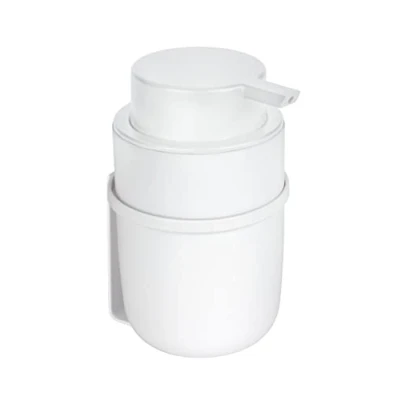 Image de WENKO distributeur de savon Turbo Loc® Carpino, à pompe en plastique haute qualité fixer sans percer sur surface lisse, jusqu&#039;à 250 ml liquide, support mural métal, blanc