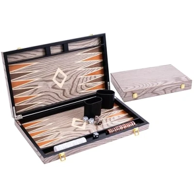 Image de Engelhart 250543 backgammon de luxe 18 pouces plaqué en bois d&#039;ébène et vernis gris