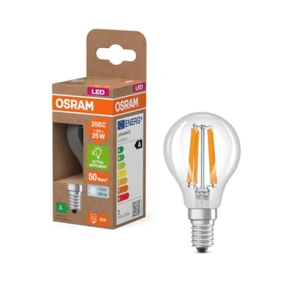 Image de OSRAM en forme de mini bouclassique, avec filament LED décoratif, classe d&#039;efficacité énergétique A, E14, 1,2 W, 255 lm, 4000 K, blanc froid. Sans échauffement, 100% d&#039;éclairage immédiat.