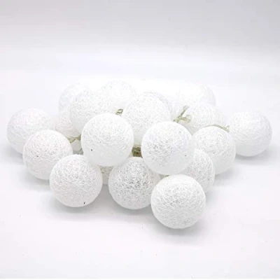Image de TRONJE 20 LED Guirlande Lumineuse Ø6cm Boules de Coton avec Minuterie 4h Portable Chaîne Lumière 3,8m Décoration Lampe Piles Blanc