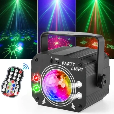 Image de Nauotk Lumière Disco 4 en 1 avec Télécommande, Lampe de Scène Contrôlée par Musique et Commande Vocale, Lumiere Soirée Stroboscope, Boule Câble USB 2M pour Halloween,Noël,Karaoké, Fête