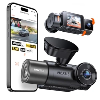 Image de VANTRUE N2X 2.7K+1080P Dashcam Voiture Avant Intérieur, STARVIS 2 Double HDR Camera Embarquée Infrarouge, Support LTE, 5GHz WiFi GPS, APP &amp; Commande Vocale Français, 24/7 Mode Parking, Max 512Go
