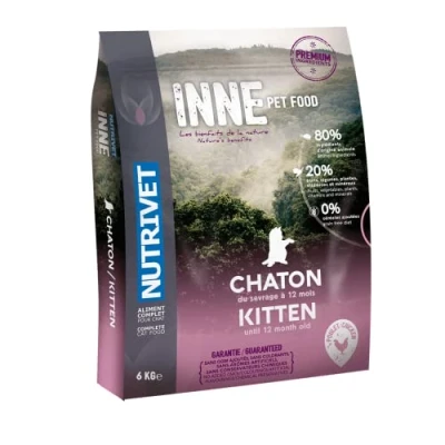Image de NUTRIVET INNE Chat Croquettes sans Céréales Chaton Poulet 80% d&#039;ingrédients d&#039;origine Animale 6kg