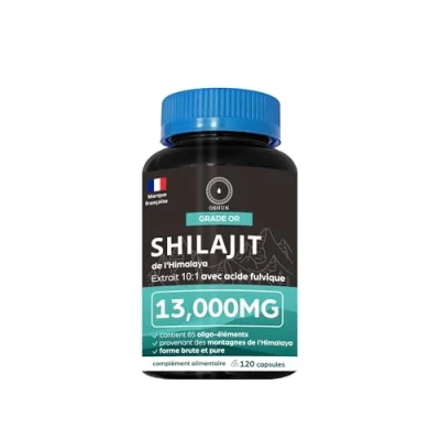 Image de Oshun® Shilajit Himalaya 50g 80% d&#039;acide fulvique &amp; 11% humique Testé en Laboratoire Riche vitamines, minéraux et compléments complément alimentaire (120 capsules (Lot de 1))