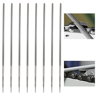 Image de Lot de 8 Limes rondes pour tronçonneuses 4,8 mm tronçonneuse 3/8 réparation et affûtage des chaînes