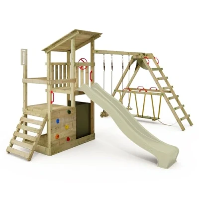 Image de Aire de jeux en bois FruityForest Fun XXL avec SurfSwing et toboggan vert sauge