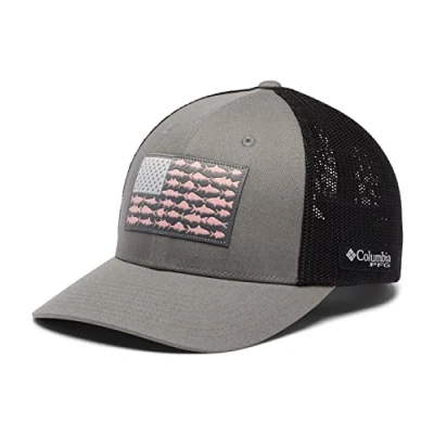 Image de Columbia PFG Casquette de Balle en Maille avec Drapeau Poisson Capuchon, Titane/Noir, X Large Mixte