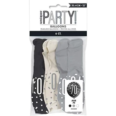 Image de Ballons 70 ans Silver Black 6 morceaux